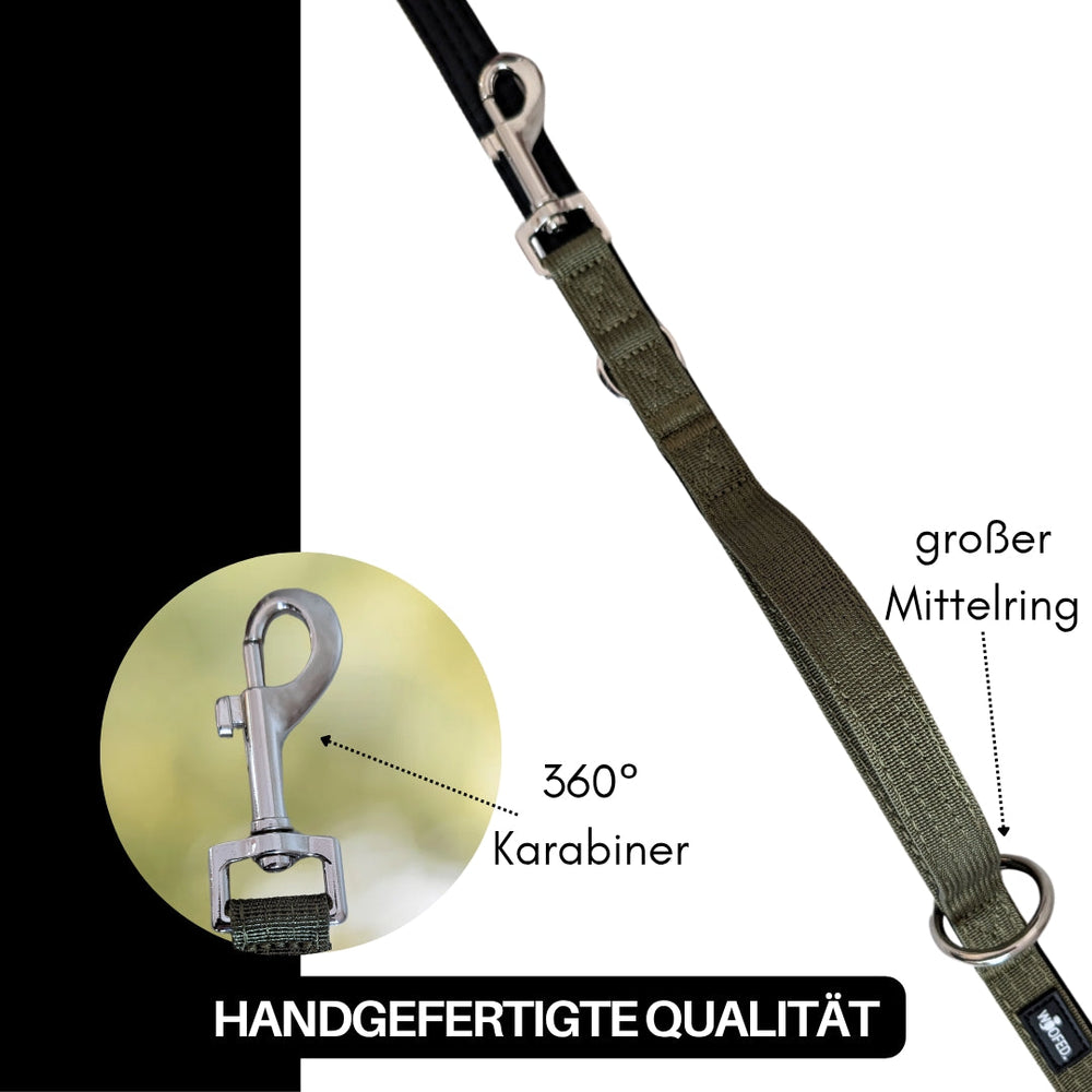 "Strapazierfähige Nylon Classic Führleine mit 360° Karabiner und großem Mittelring, handgefertigte Qualität für Hunde."