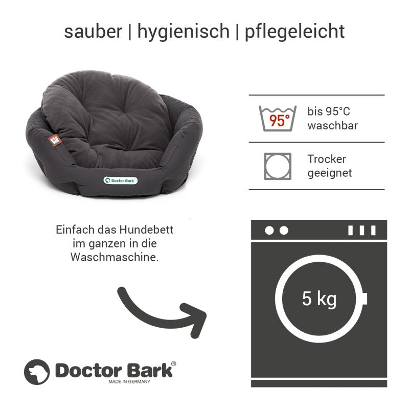 Hygienisches, waschbares orthopädisches Hundenest von Doctor Bark in der Red Label-Serie, pflegeleicht und trocknergeeignet.