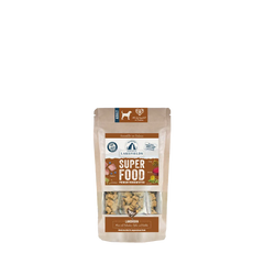 Braune Packung mit Lakefields Hundesnacks "Superfood Huhn" für ausgewachsene Hunde, attraktiv und ansprechend gestaltet.