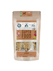 Verpackung von Lakefields SUPERFOOD Huhn für Welpen, aus kraftpapier mit transparentem Fenster für das Premium-Trockenfutter.