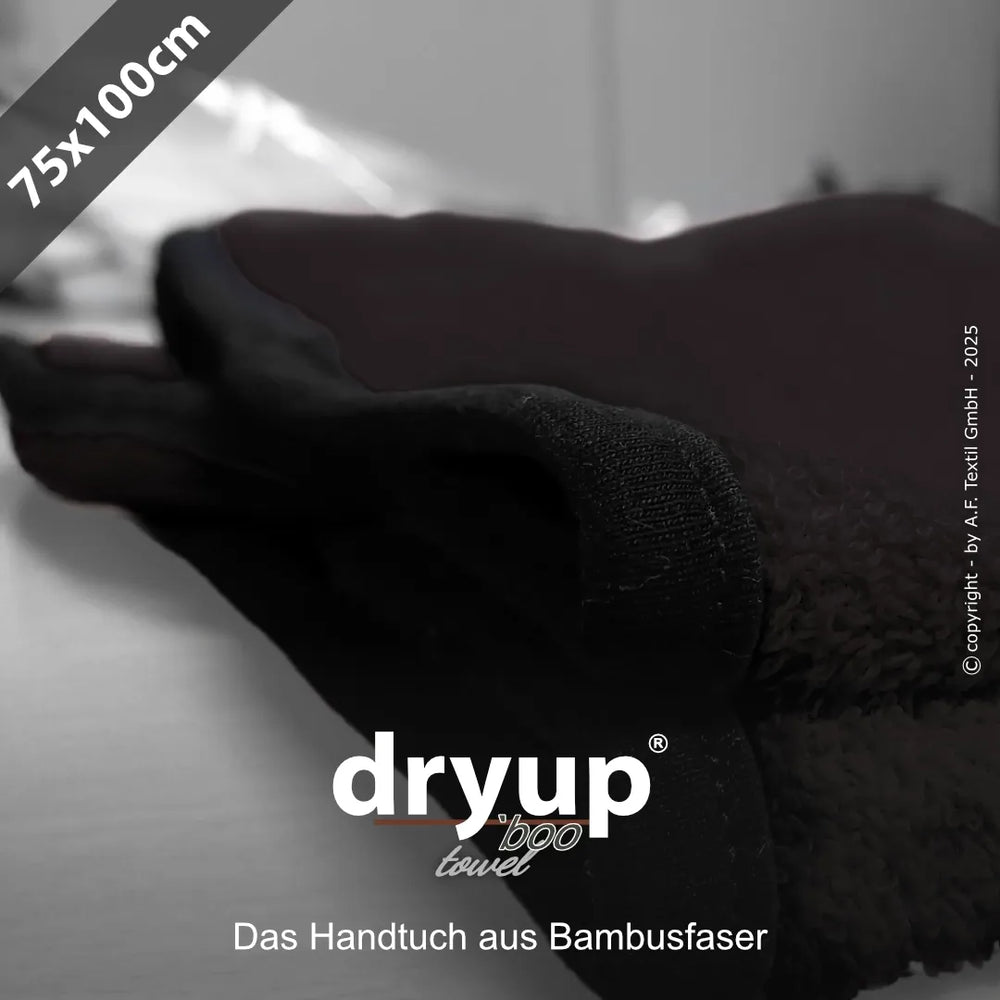 Schwarzes Handtuch aus Bambusfaser, 75 x 100 cm, weich und flauschig mit umgenähtem Rand. Ideal für Zuhause und unterwegs.