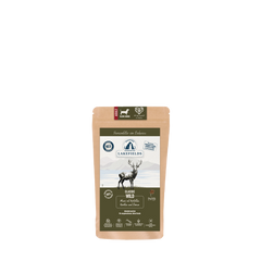 Verpackung des Trockenfutters "Lakefields Classic Wild" für Minis mit Reh und Bio-Qualitätssymbolen.