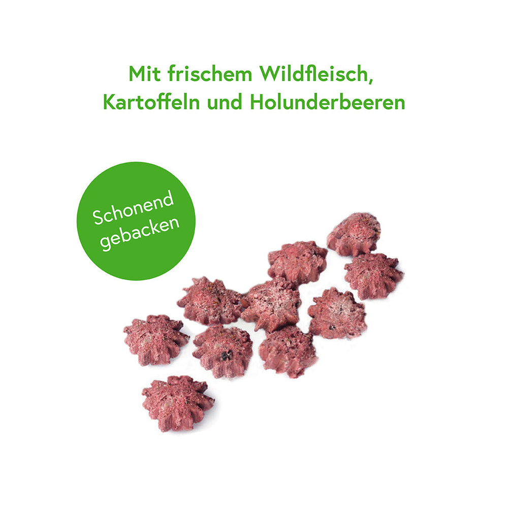 FRED Snacks Wild & Holunderbeeren 4er Set - hundefreundliche Leckerli aus Wildfleisch, Kartoffeln und Holunderbeeren, ideal f